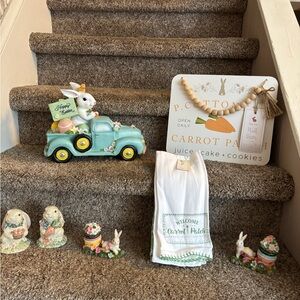 Easter Decor Set with Bunny Figurines and Sign